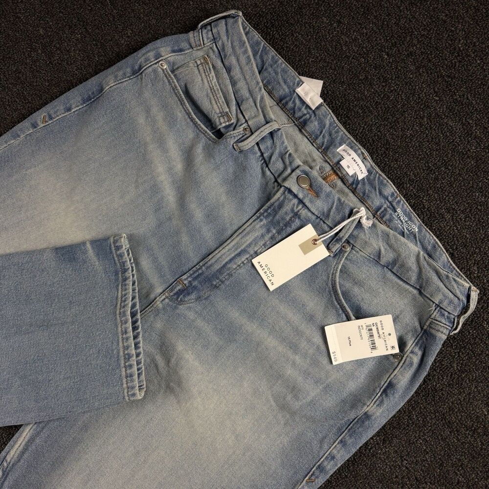 NWT Good American Good Icon Straight High Rise Jeans Women’s 15 Plus Distressed